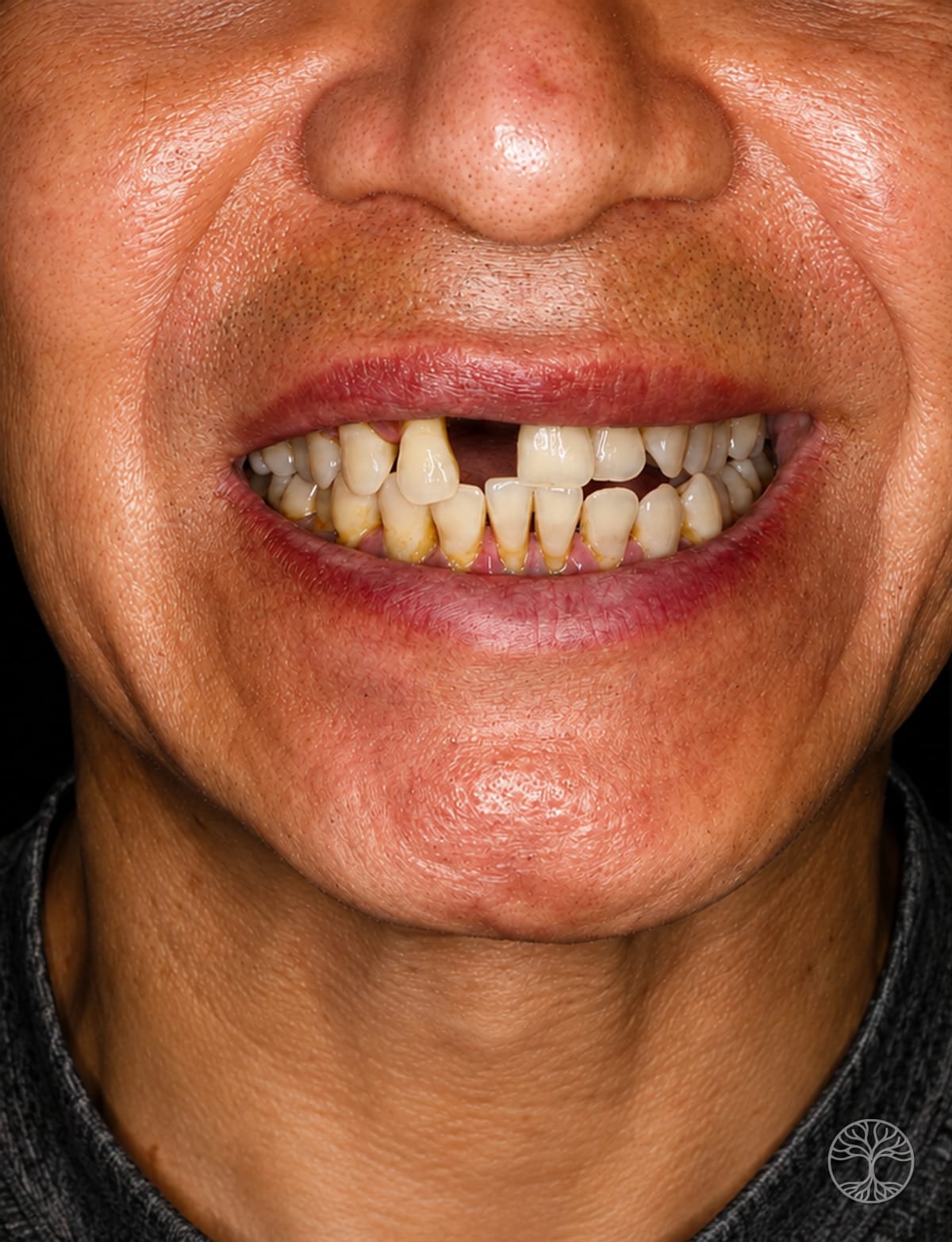 Full-arch dental implant smile restoration — before